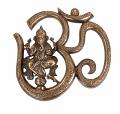 Black Metal Antique Wall Hanging Decor of Ganeshji W/ Om Symbol - 9.5"